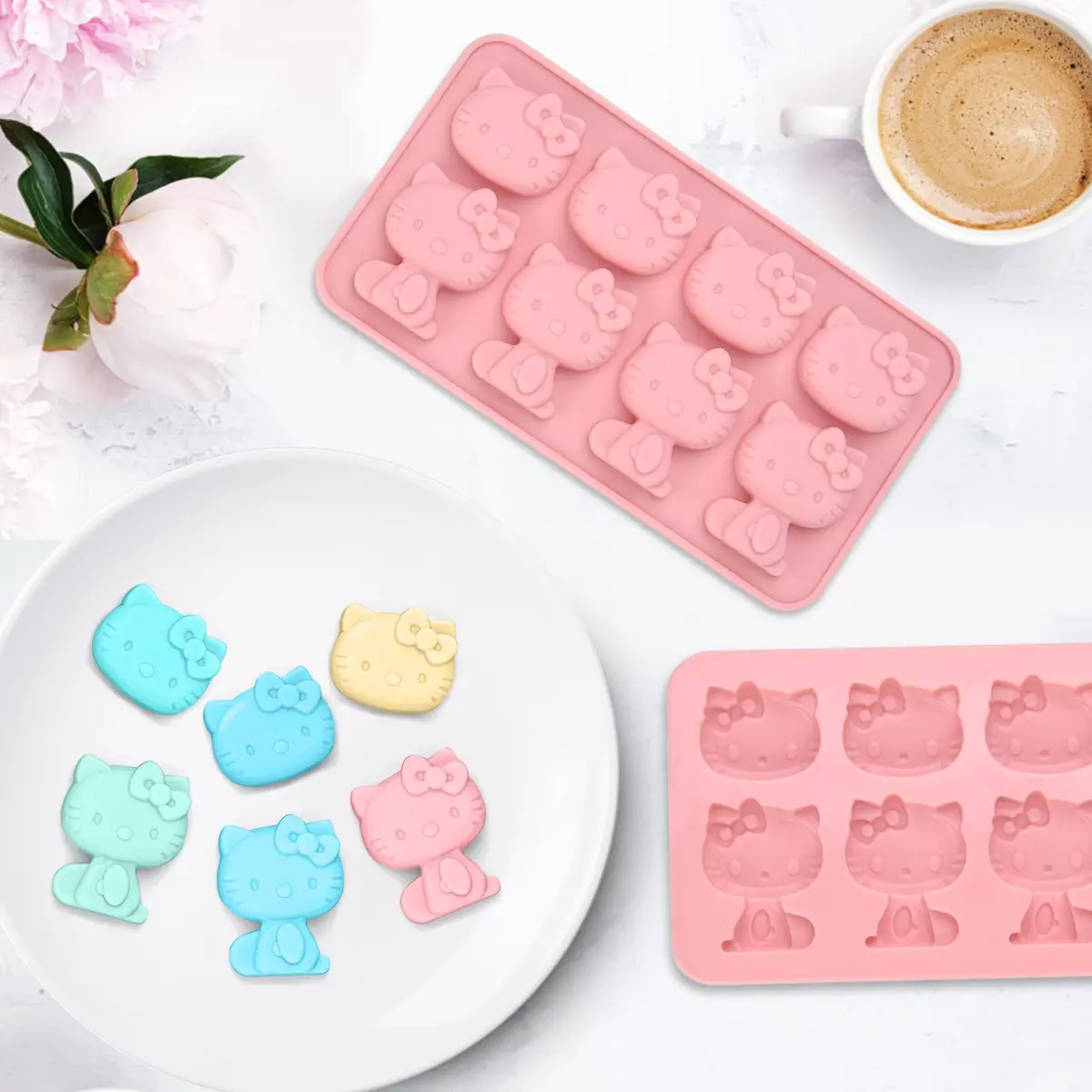 DC QZHMKJ PET Hello Kitty Silicone Mold 8 Cups | Food-Grade, BPA-Free, Temperature Resistant - view 4