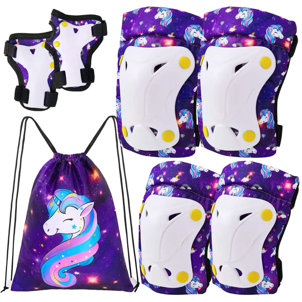 FIODAY Kids Protective Gear Set with Drawstring Bag, Small (Purple) | Knee Pads, Elbow Pads, Wrist Guards for Ages 3-8 - main product image