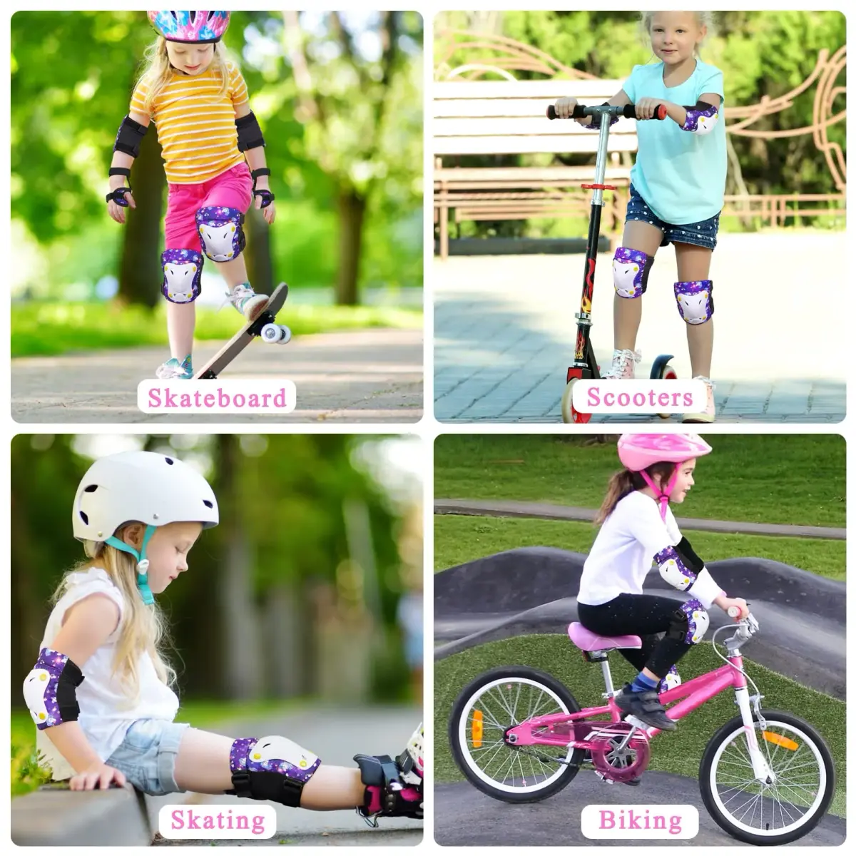 FIODAY Kids Protective Gear Set with Drawstring Bag, Small (Purple) | Knee Pads, Elbow Pads, Wrist Guards for Ages 3-8 - view 6