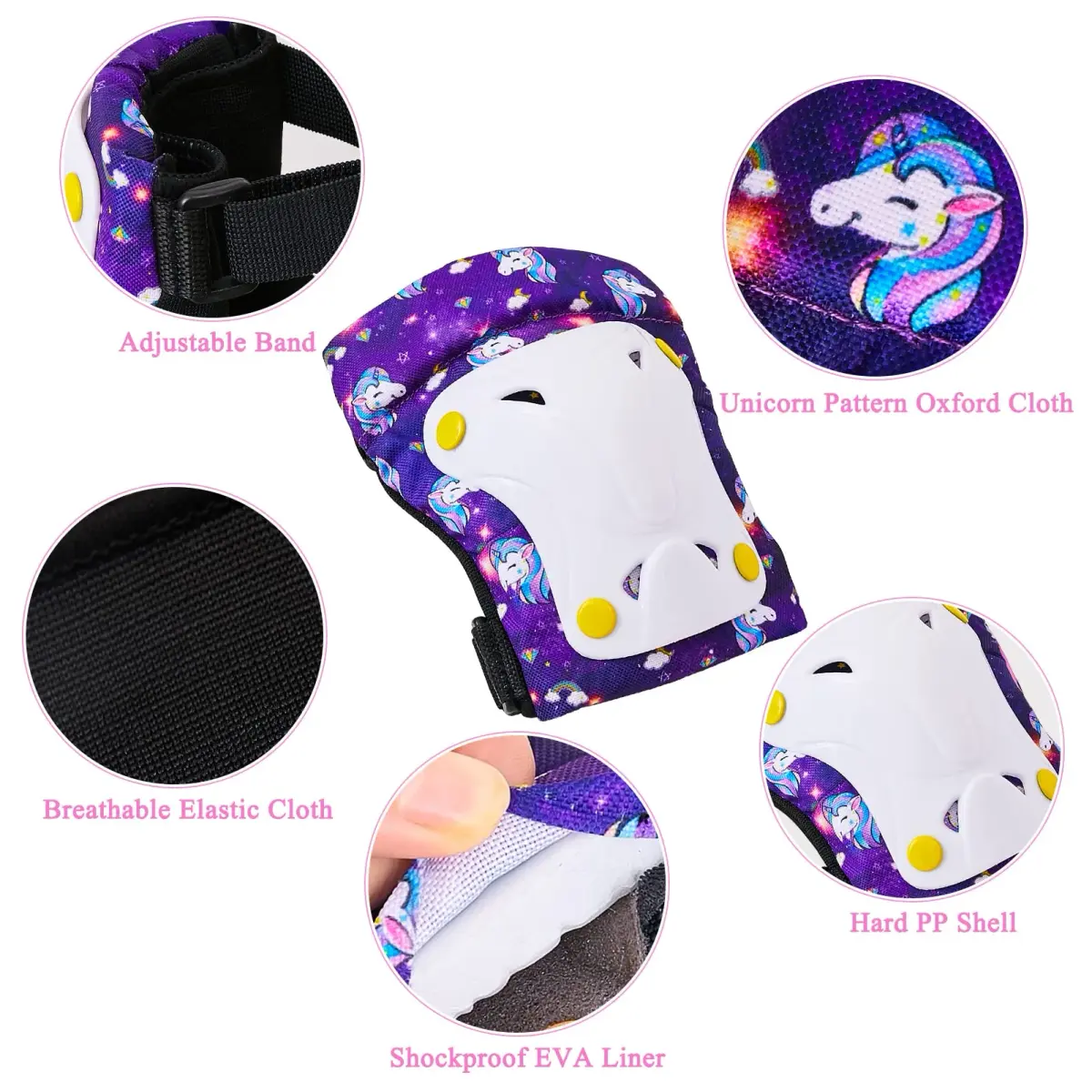 FIODAY Kids Protective Gear Set with Drawstring Bag, Small (Purple) | Knee Pads, Elbow Pads, Wrist Guards for Ages 3-8 - view 3