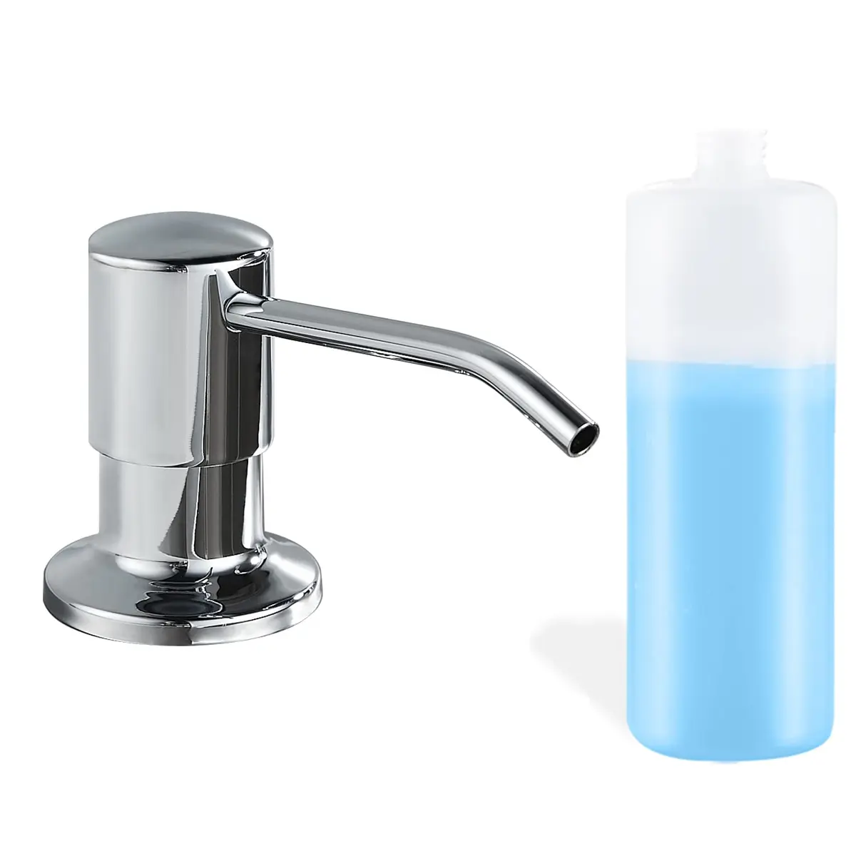 DOILIESE Built-in Soap Dispenser for Kitchen Sink, Chrome Stainless Steel Countertop Pump Head with 17OZ Refillable Bottle | Easy Top-Fill Design - main product image