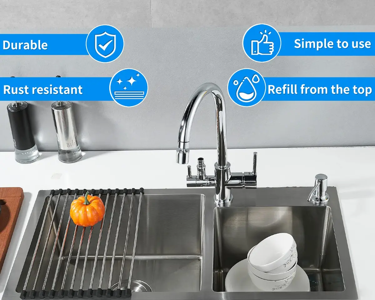 DOILIESE Built-in Soap Dispenser for Kitchen Sink, Chrome Stainless Steel Countertop Pump Head with 17OZ Refillable Bottle | Easy Top-Fill Design - view 3
