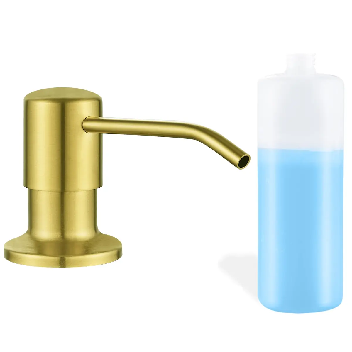 DOILIESE Gold Brushed Stainless Steel Built-in Soap Dispenser 500ml (17 Fl Oz) | Refillable Countertop Pump for Kitchen Sinks - main product image