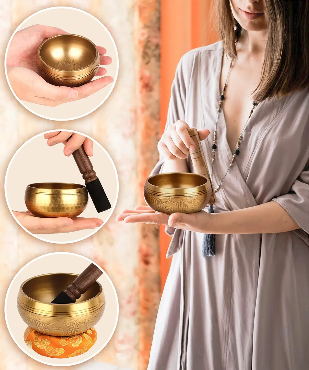 Relaehih Tibetan Singing Bowl Set 4 Inch (10.16 cm) | Authentic Nepal Handmade Meditation Chakra Sound Bowl - view 6