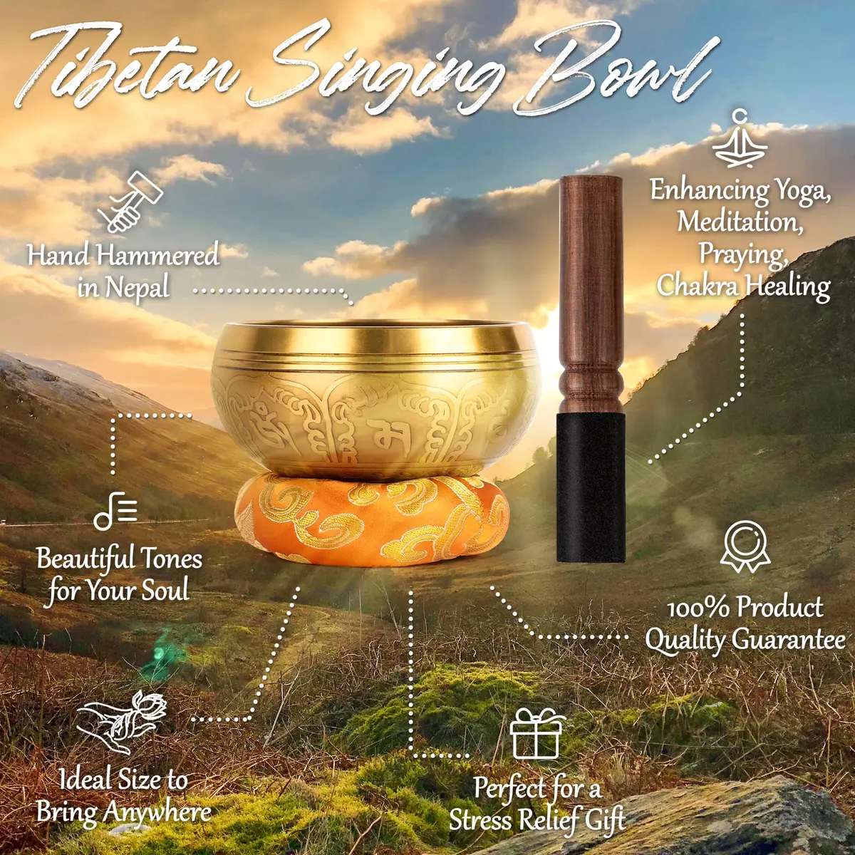 Relaehih Tibetan Singing Bowl Set 4 Inch (10.16 cm) | Authentic Nepal Handmade Meditation Chakra Sound Bowl - view 2