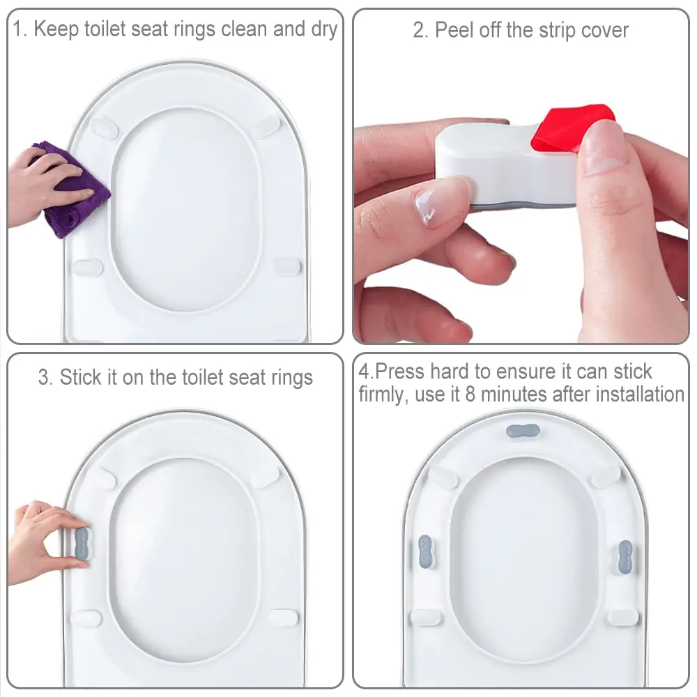 Maylanny Toilet Seat Buffer - Universal Bumpers, 5 pcs for Lid & 2 pcs for Tank, ABS+TPR, White/Red | Noise & Cushioning - view 5
