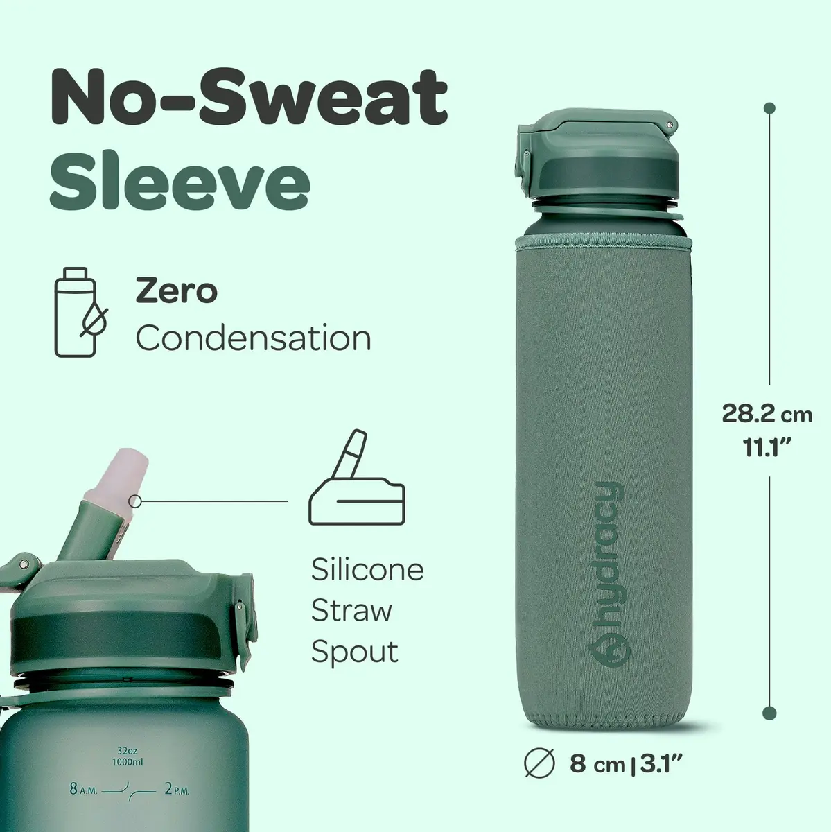 Hydracy Motivational Water Bottle with Time Marker and Straw Lid 32 oz | Leakproof, BPA-Free, 1000ml, Sport/fitness hydration - view 2