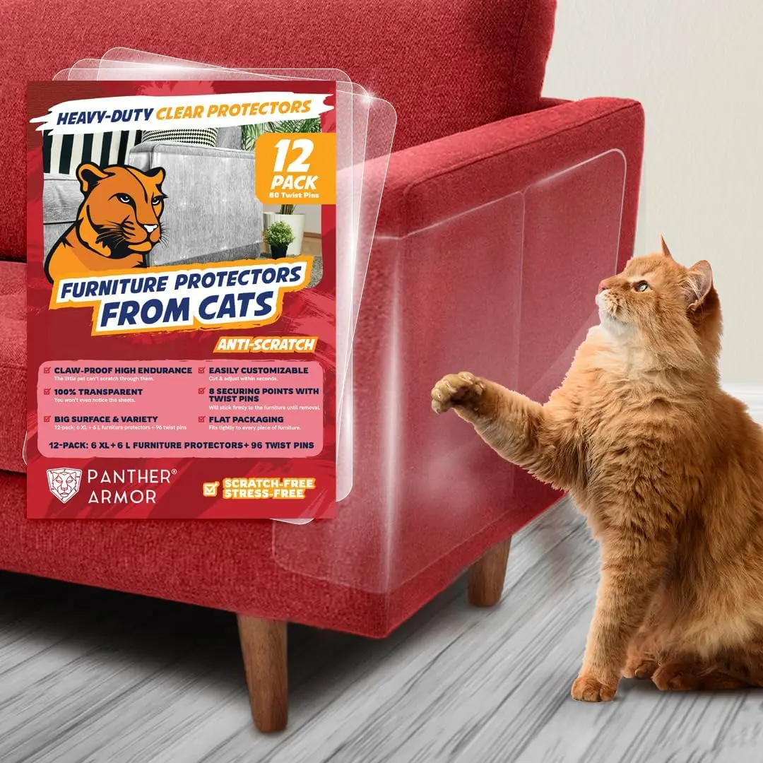 Panther Armor Clear Furniture Protector Sheets 12-Pack (6 XL + 6 L) | Protects Fabric Sofas & Chairs from Cat Claws - main product image