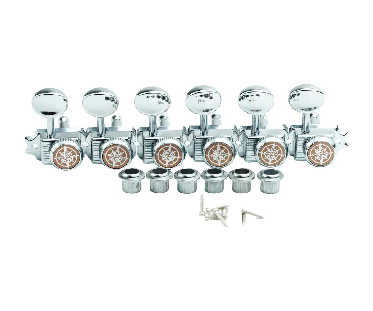 Guyker 6 Inline Vintage Guitar Locking Tuners, 9mm Hole Diameter | Chrome Plated Metal Machine Heads for Electric & Acoustic Guitars (6-Piece Set) - main product image