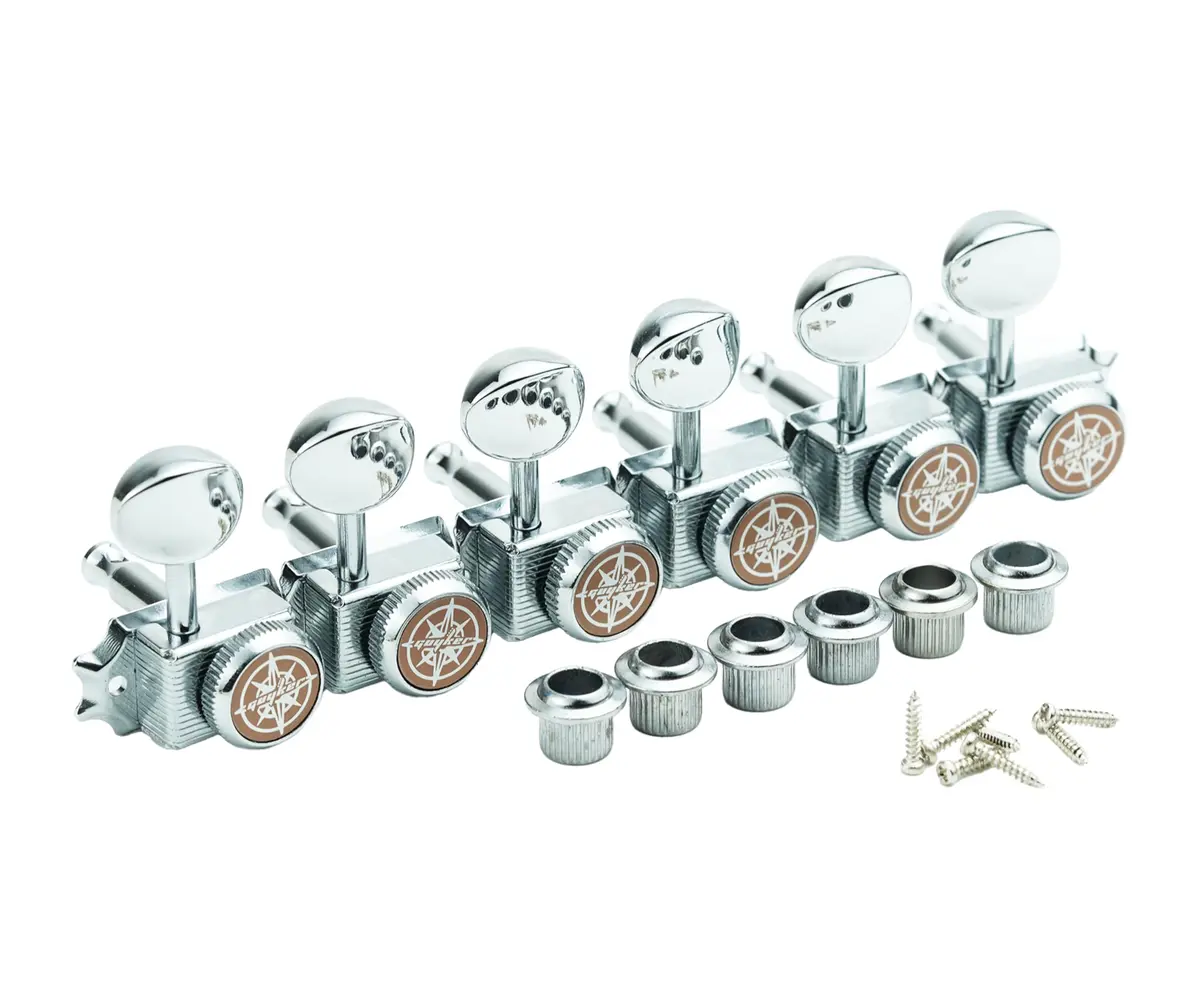 Guyker 6 Inline Vintage Guitar Locking Tuners, 9mm Hole Diameter | Chrome Plated Metal Machine Heads for Electric & Acoustic Guitars (6-Piece Set) - view 2