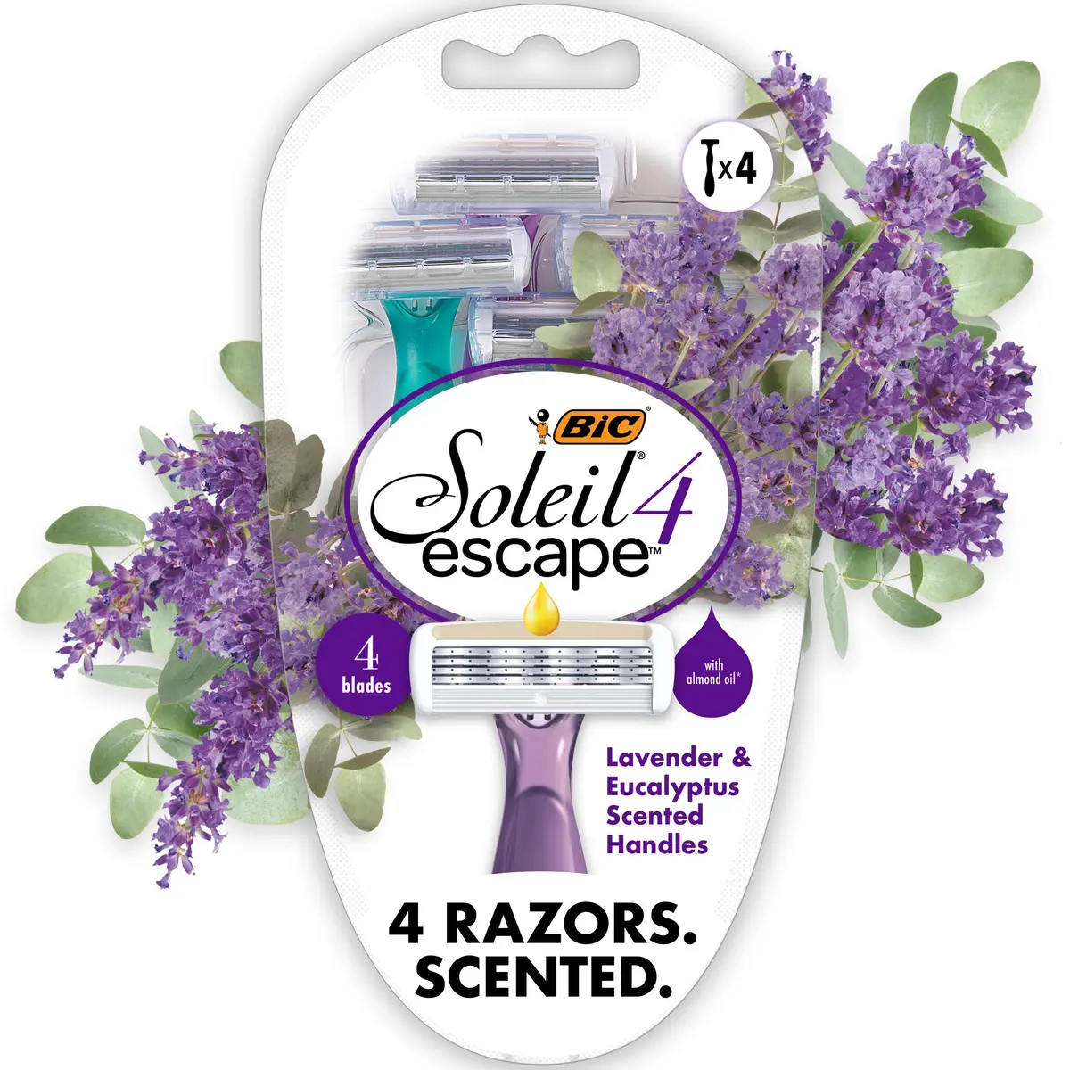 BIC Soleil 4 Escape Womens Disposable Razors, 4-Blade, 4-Pack, Lavender | Comfortable, Travel-Friendly Shaving - main product image
