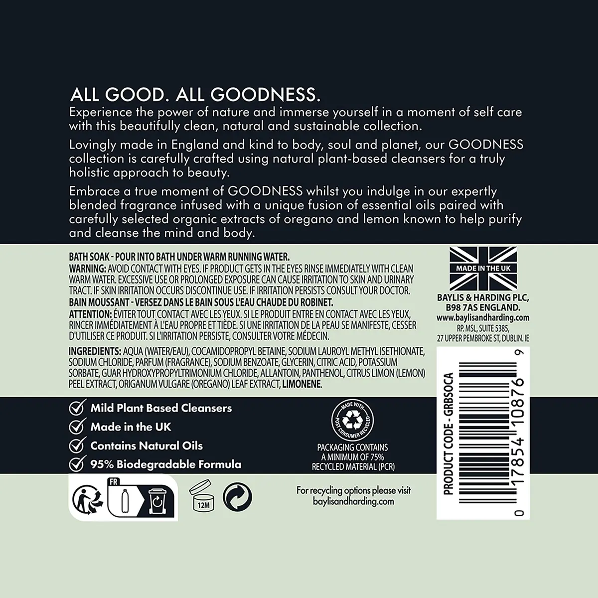 Baylis & Harding Goodness Natural Bubble Bath 16.9 Fl Oz | 3 Pack, Oud Cedar Amber, Vegan & Eco-Friendly - view 6