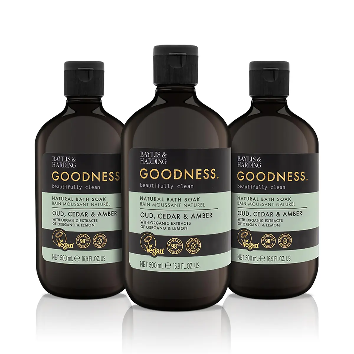 Baylis & Harding Goodness Natural Bubble Bath 16.9 Fl Oz | 3 Pack, Oud Cedar Amber, Vegan & Eco-Friendly - main product image