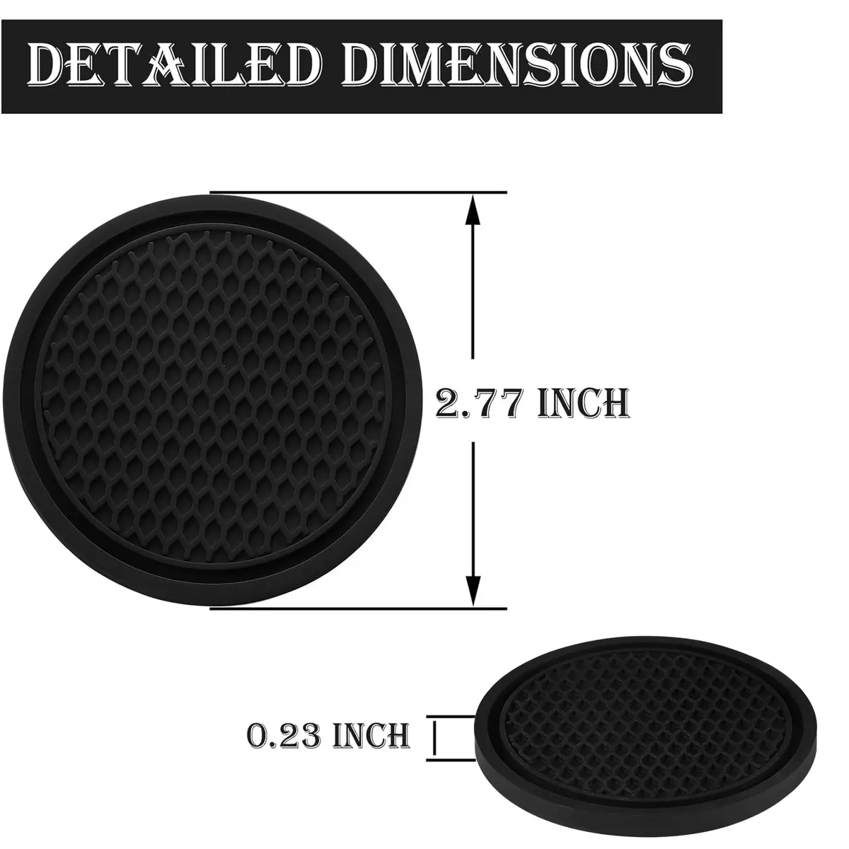 SINGARO Black Silicone Car Cup Coaster Set | 4PCS Universal Non-Slip Cup Holders with Groove Patterns - view 2
