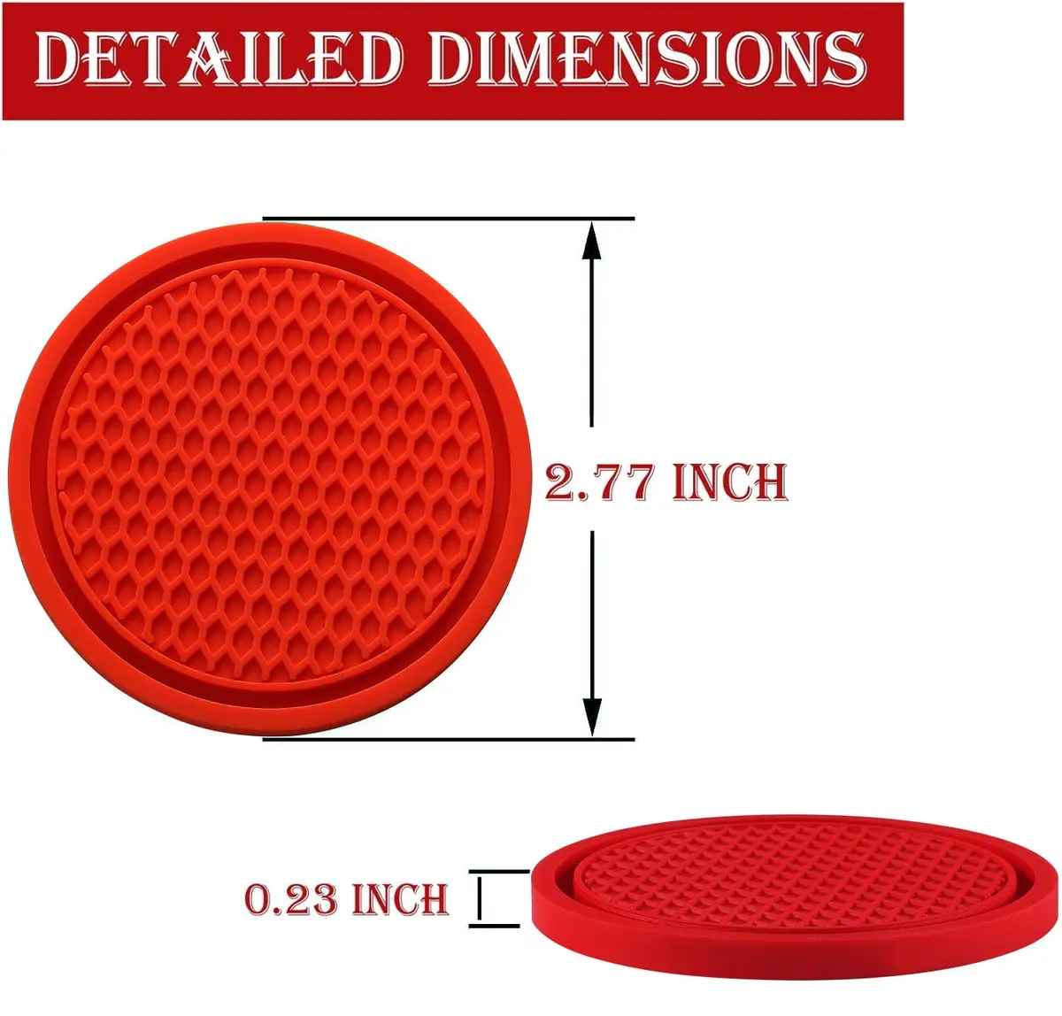 SINGARO Red 4PCS Car Cup Coaster Set 7.04cm (2.77 inches) | Universal Non-Slip Silicone Interior Accessories - view 2