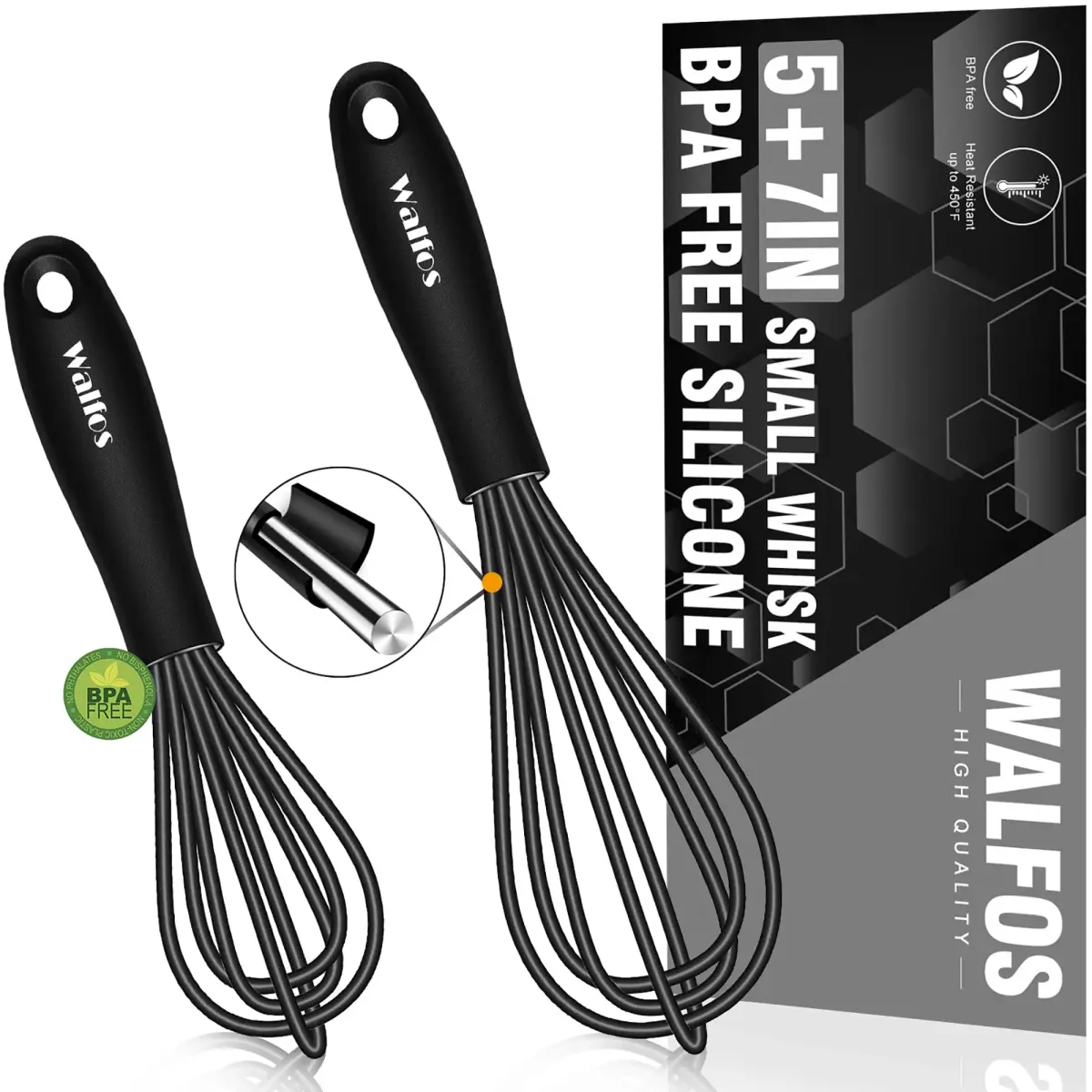 Walfos Mini Whisk 5.5in & 7.5in (14cm & 19cm) | Silicone Coated Stainless Steel for Non-Stick Cookware - main product image