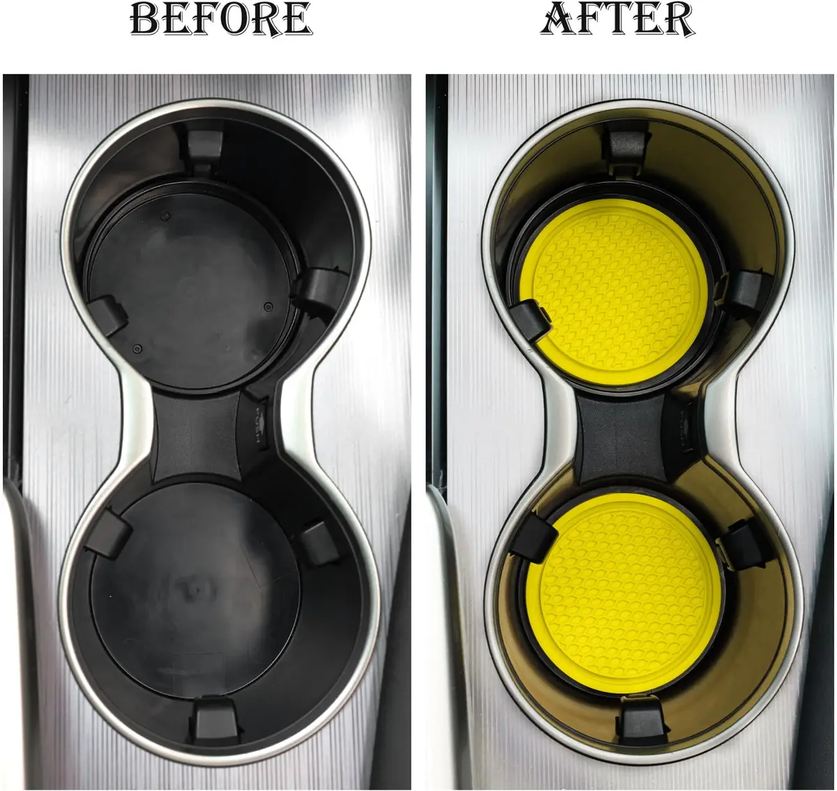 SINGARO Yellow 4PCS Silicone Car Cup Coaster Set | Universal Non-Slip Cup Holders Embedded in Ornaments Coaster - view 6