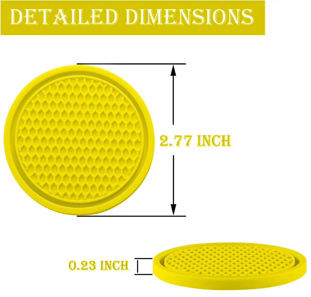 SINGARO Yellow 4PCS Silicone Car Cup Coaster Set | Universal Non-Slip Cup Holders Embedded in Ornaments Coaster - view 2