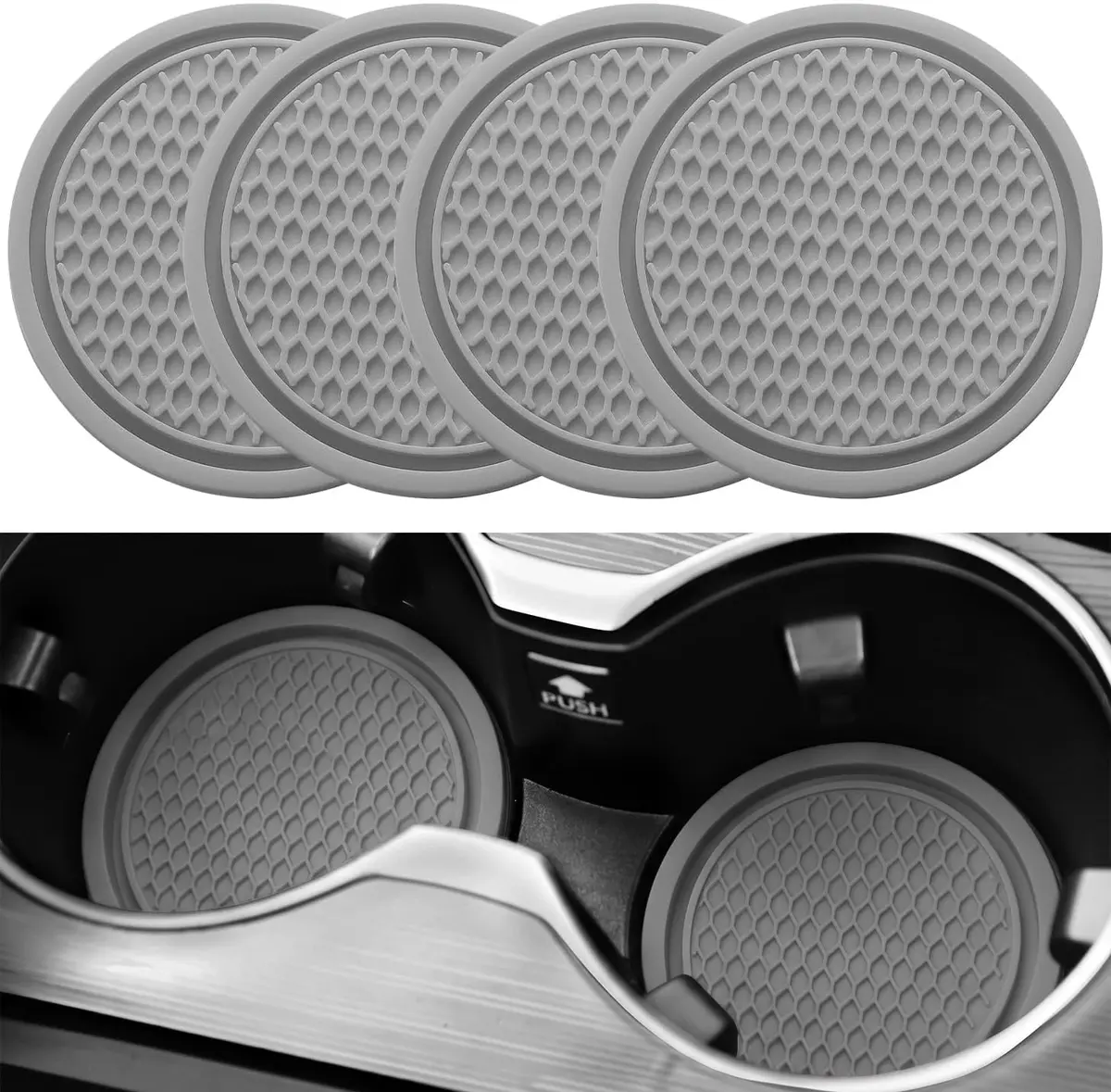 SINGARO Gray 4PCS Silicone Car Cup Coaster | Universal Non-Slip Cup Holder Insert for Cars, Homes, Offices (2.77 inch) - main product image