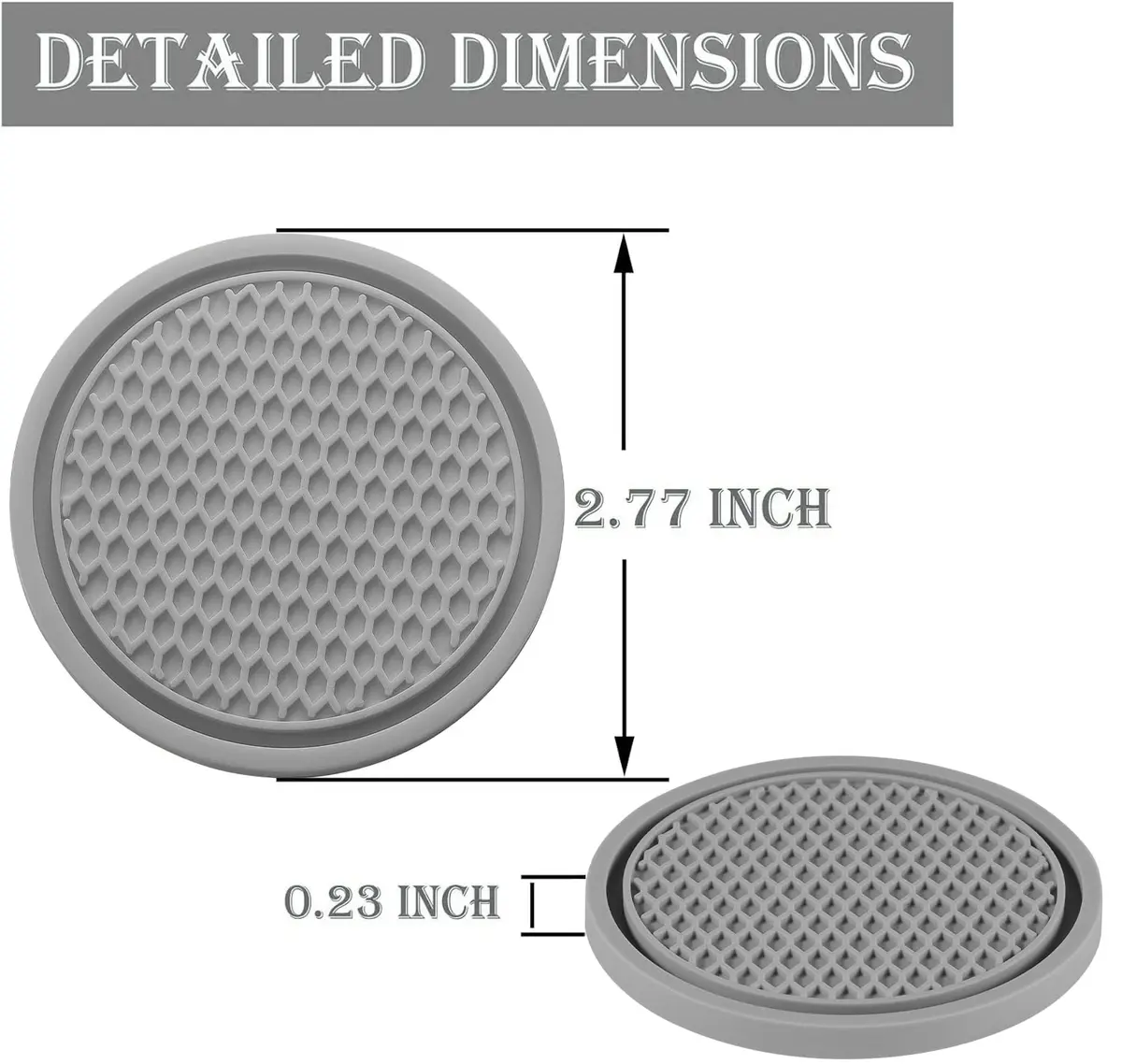 SINGARO Gray 4PCS Silicone Car Cup Coaster | Universal Non-Slip Cup Holder Insert for Cars, Homes, Offices (2.77 inch) - view 2