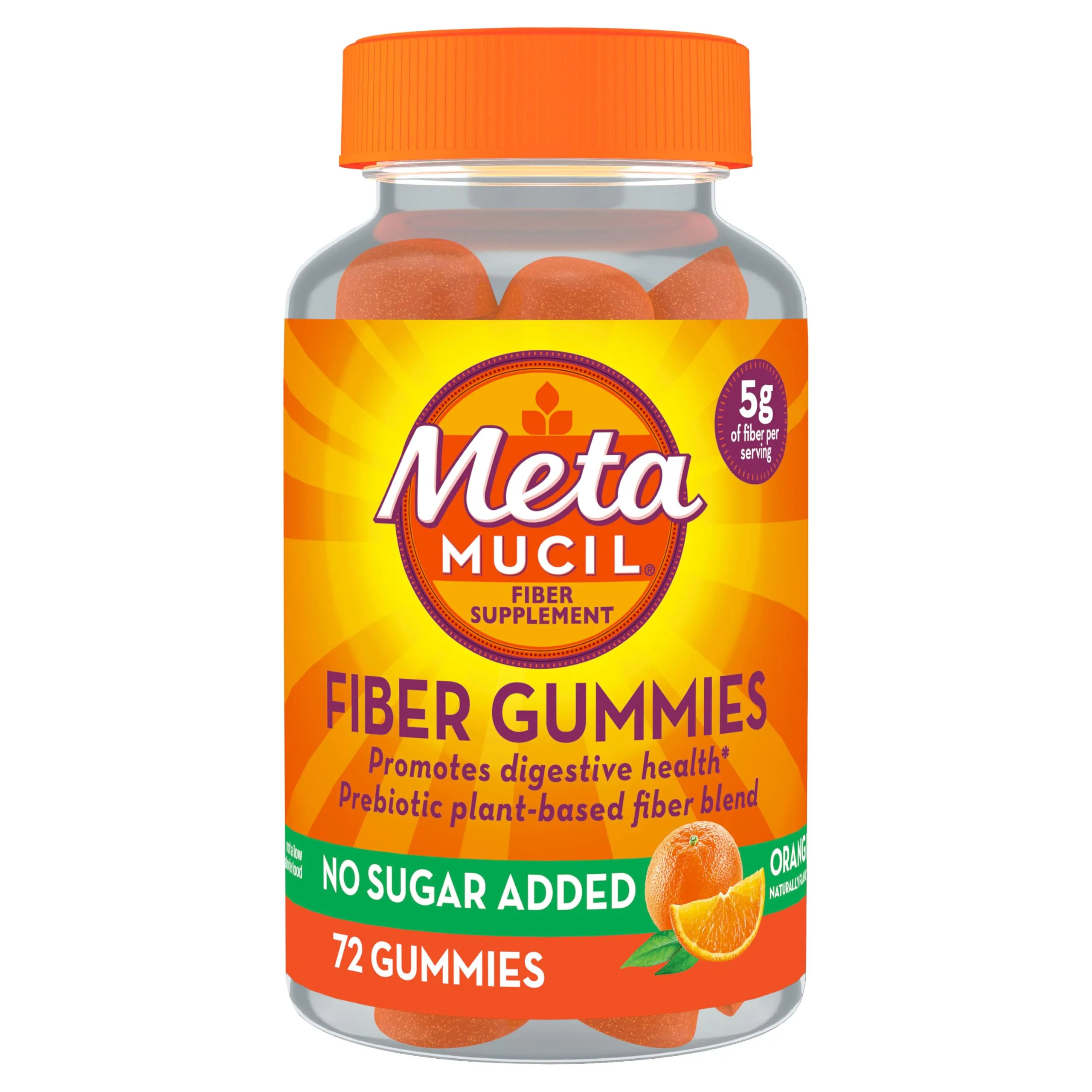 Metamucil Fiber Gummies Orange 72 Count | Sugar-Free Plant-Based Prebiotic Fiber Supplement - main product image