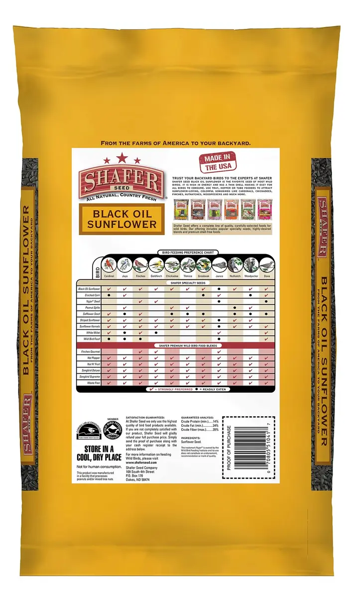 Shafer Seed 40-Pound Bag Black Oil Sunflower Wild Bird Food | Extra Clean, High Energy Seeds - view 2