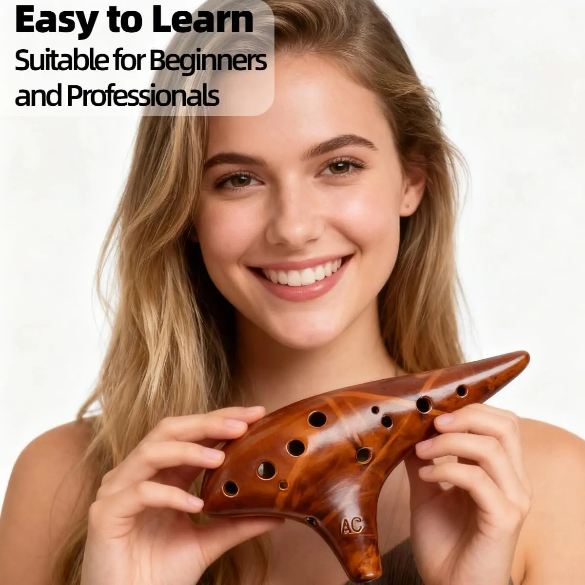 DHwebWLP Strawfire 12 Hole Ocarina Alto C Ceramic Instrument | Beginner Friendly, Handcrafted Yellow - view 2