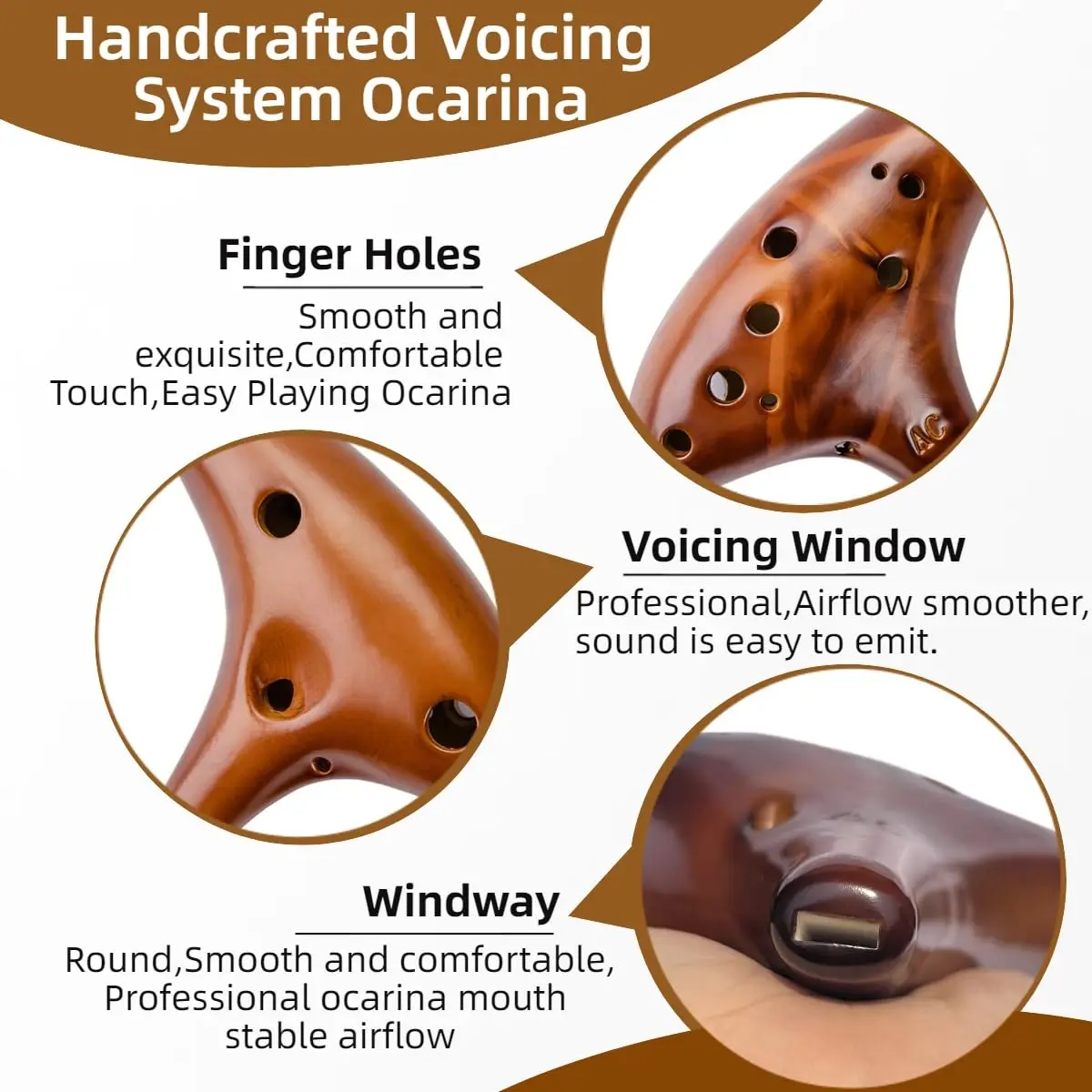 DHwebWLP Strawfire 12 Hole Ocarina Alto C Ceramic Instrument | Beginner Friendly, Handcrafted Yellow - view 3