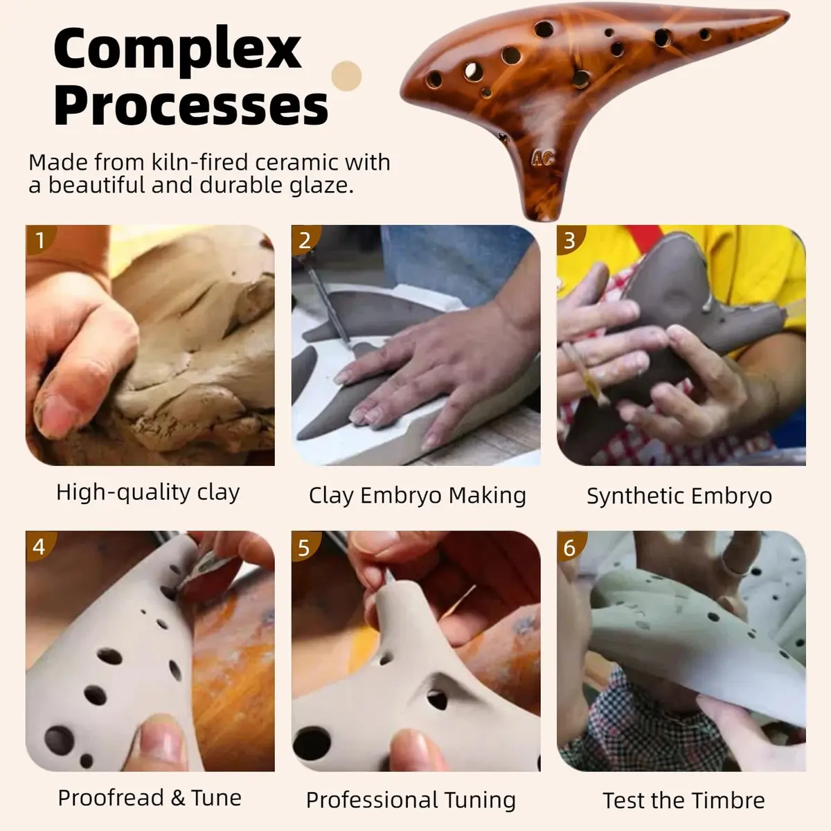 DHwebWLP Strawfire 12 Hole Ocarina Alto C Ceramic Instrument | Beginner Friendly, Handcrafted Yellow - view 4