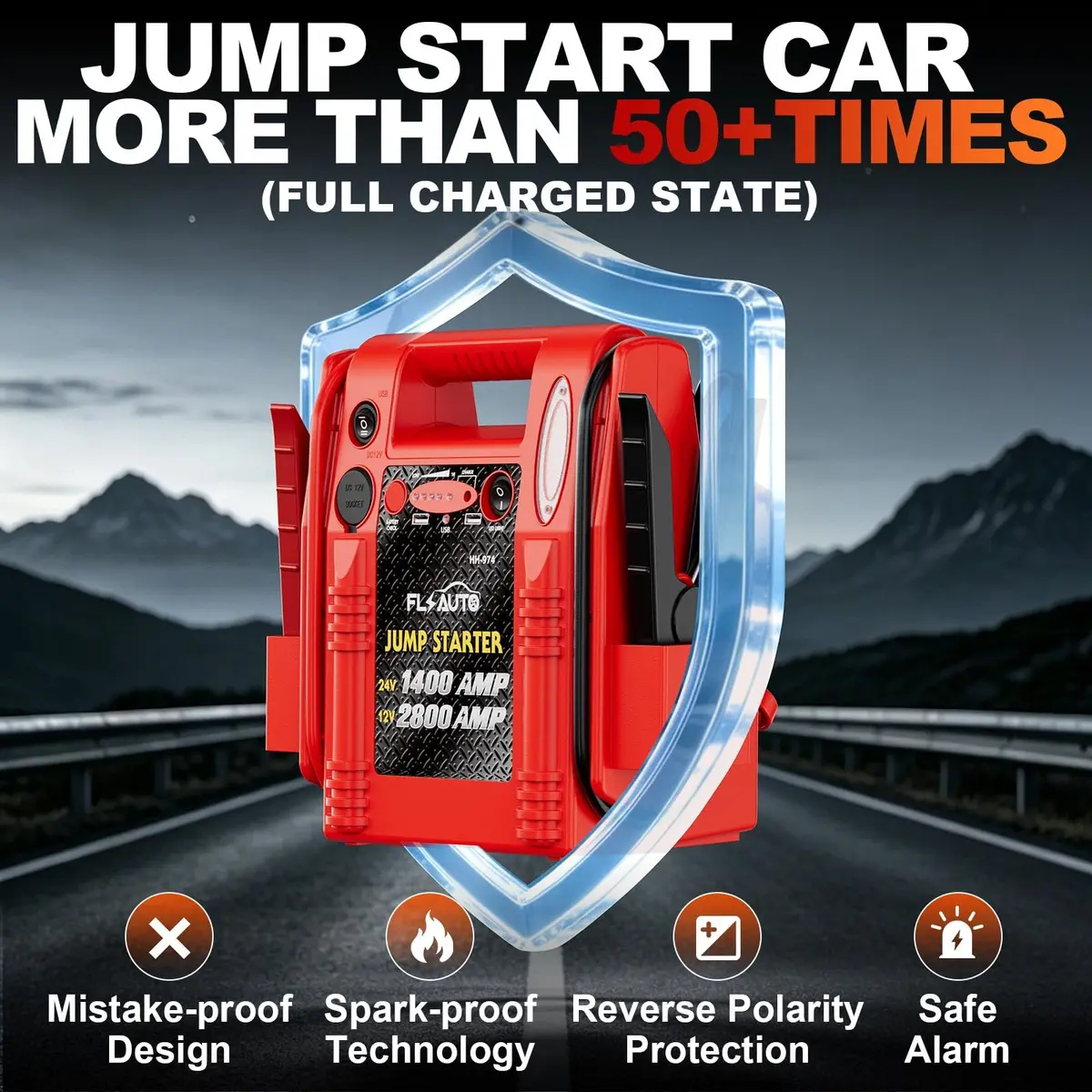 FlyAuto 12V/24V Heavy Duty Jump Starter & Battery Booster | 2800A Peak, Lead-Acid, Emergency Power, Portable - view 6
