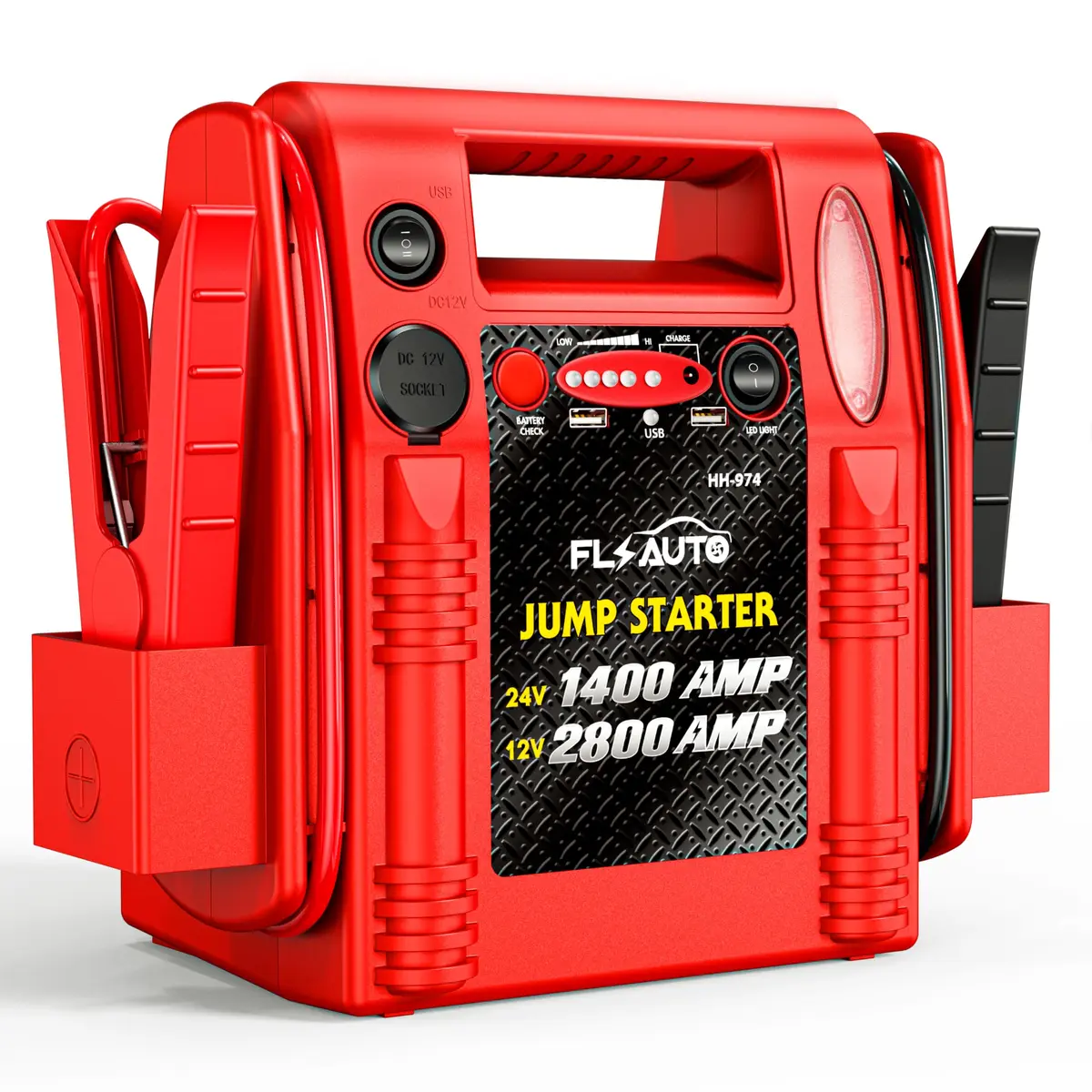 FlyAuto 12V/24V Heavy Duty Jump Starter & Battery Booster | 2800A Peak, Lead-Acid, Emergency Power, Portable - main product image