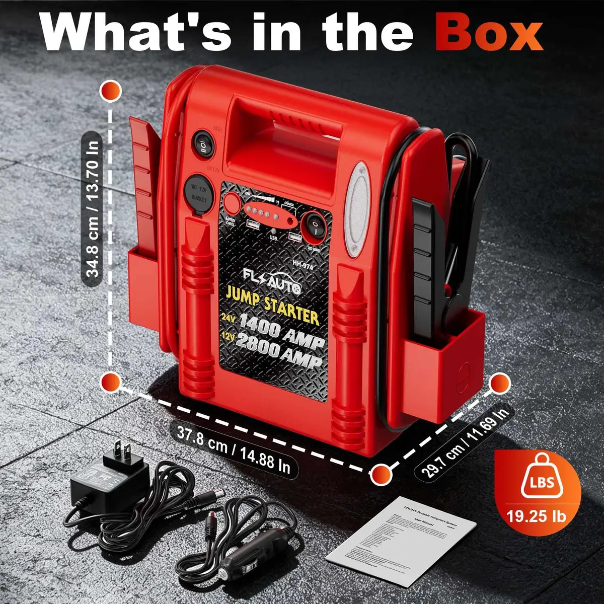 FlyAuto 12V/24V Heavy Duty Jump Starter & Battery Booster | 2800A Peak, Lead-Acid, Emergency Power, Portable - view 8