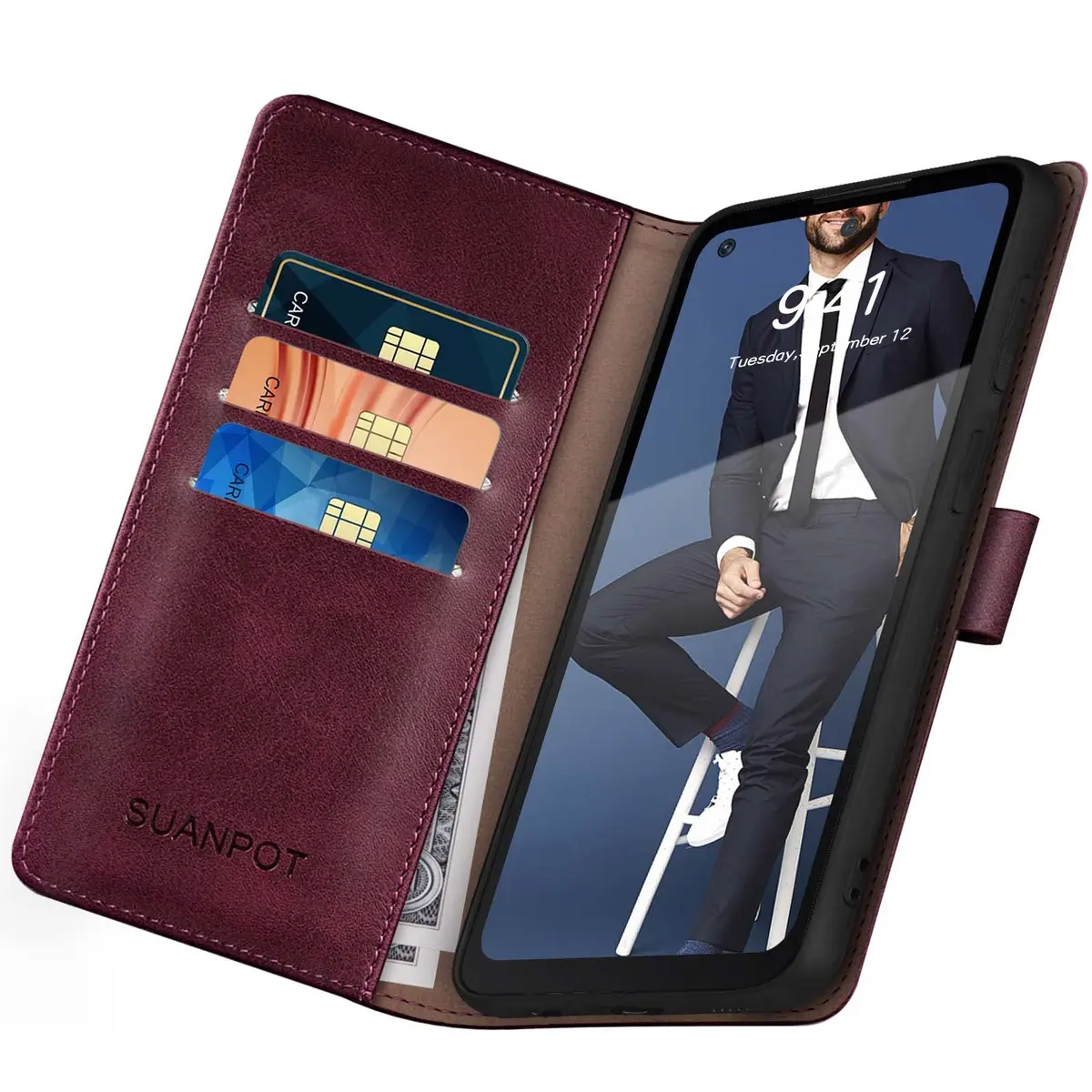 SUANPOT Wallet Case for Motorola Moto G Power 2022 | RFID Blocking PU Leather Shockproof Flip Cover - view 4