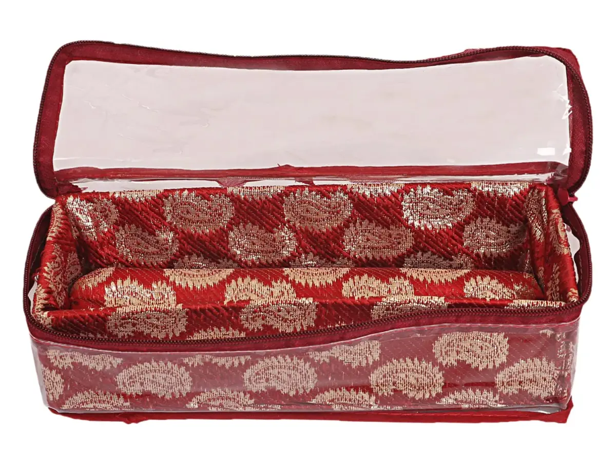 Kuber Industries Red PVC Bangle Box Organizer 27cm (10.6in) x 10cm (3.9in) x 7cm (2.8in) | Transparent Top for Jewelry Storage - view 3