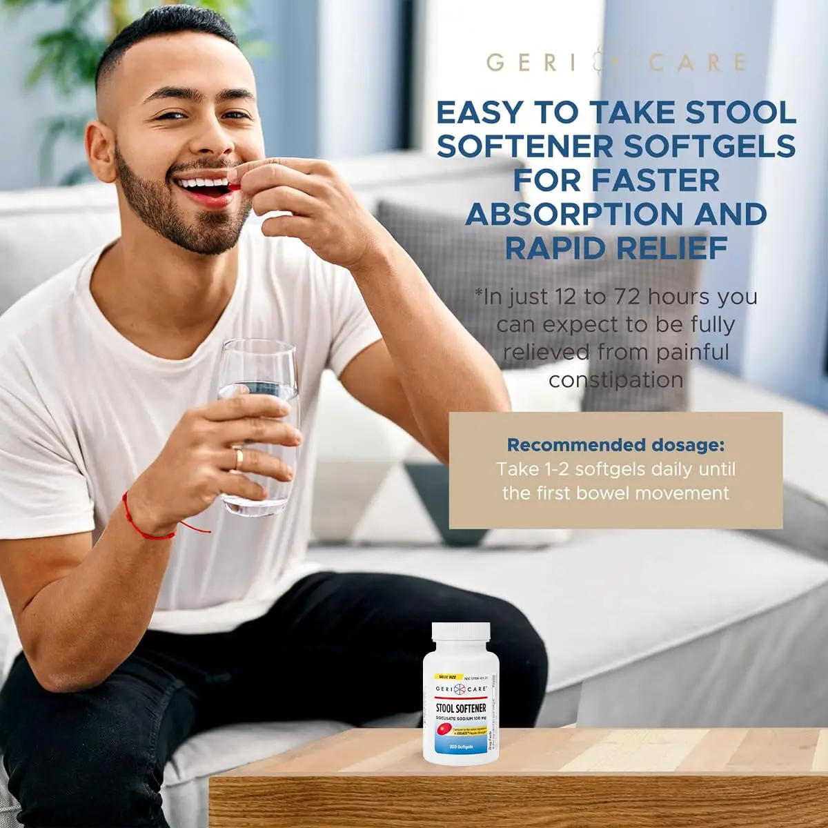 GeriCare Docusate Sodium Stool Softener 100mg | Gentle Constipation Relief for Adults, 200 Softgels - view 5