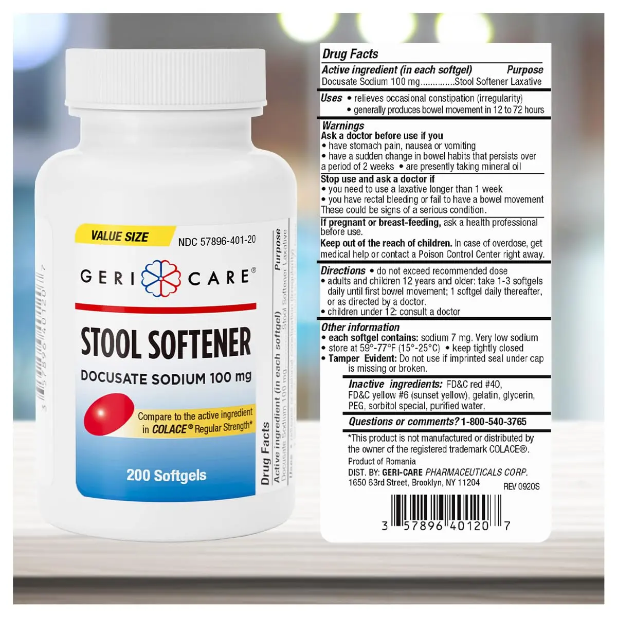 GeriCare Docusate Sodium Stool Softener 100mg | Gentle Constipation Relief for Adults, 200 Softgels - view 7