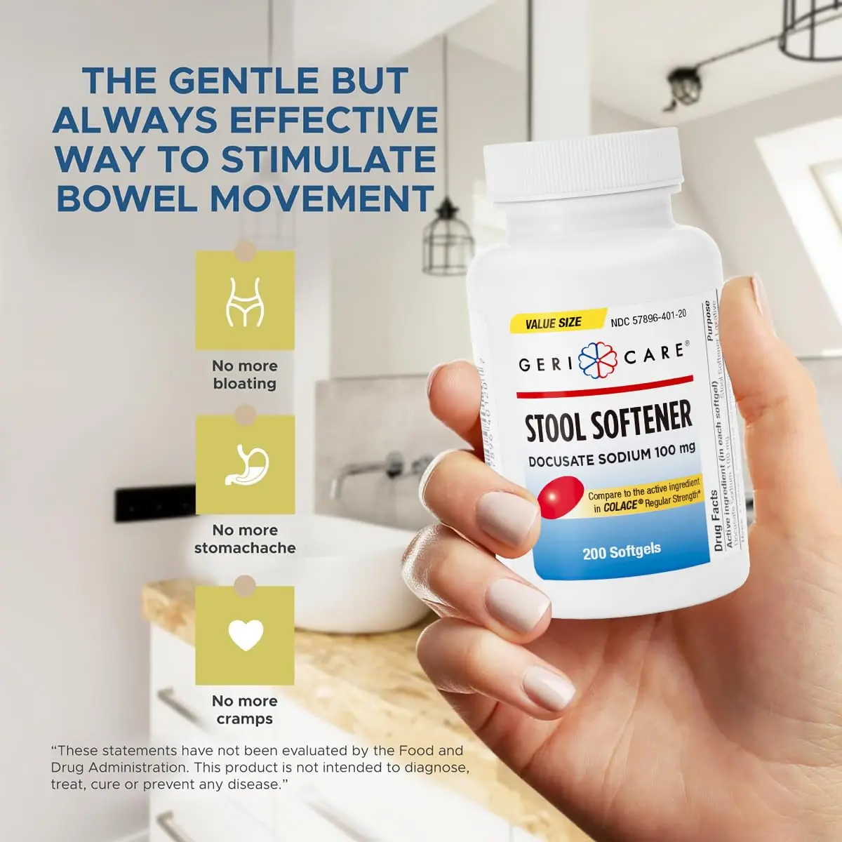 GeriCare Docusate Sodium Stool Softener 100mg | Gentle Constipation Relief for Adults, 200 Softgels - view 4