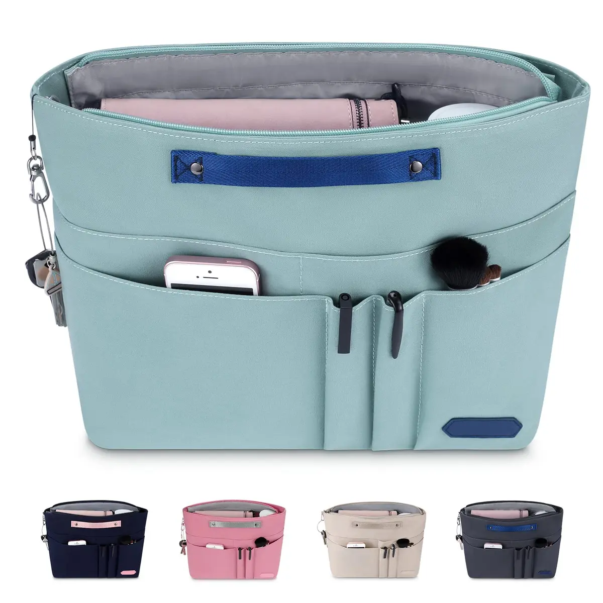 HyFanStr Green XL Tote Bag Organizer Insert with 15 Pockets | Waterproof Nylon Liner - main product image