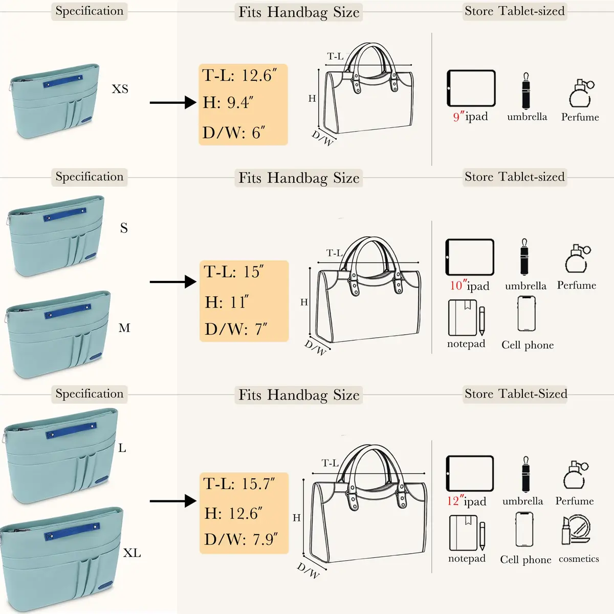 HyFanStr Green XL Tote Bag Organizer Insert with 15 Pockets | Waterproof Nylon Liner - view 5