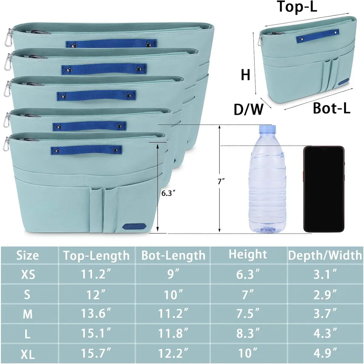 HyFanStr Green XL Tote Bag Organizer Insert with 15 Pockets | Waterproof Nylon Liner - view 2