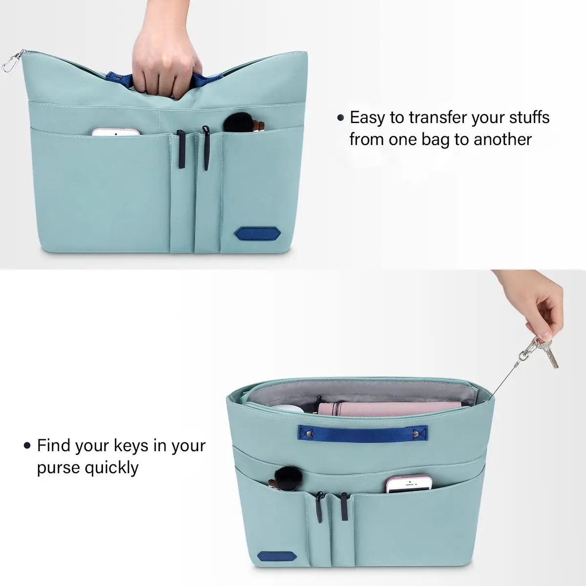 HyFanStr Green XL Tote Bag Organizer Insert with 15 Pockets | Waterproof Nylon Liner - view 4