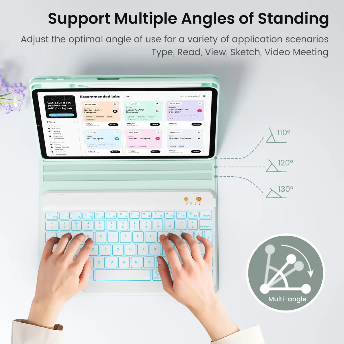 BLUTLOTUS Keyboard Case for iPad 5th/6th Gen 9.7" | Wireless Backlit Detachable Keyboard with Pencil Holder - view 5