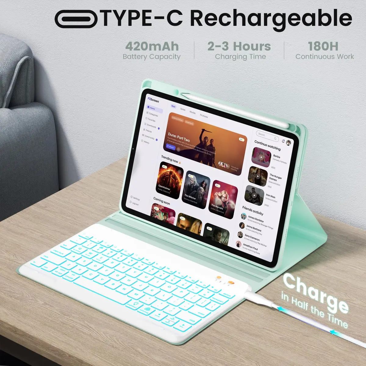 BLUTLOTUS Keyboard Case for iPad 5th/6th Gen 9.7" | Wireless Backlit Detachable Keyboard with Pencil Holder - view 6