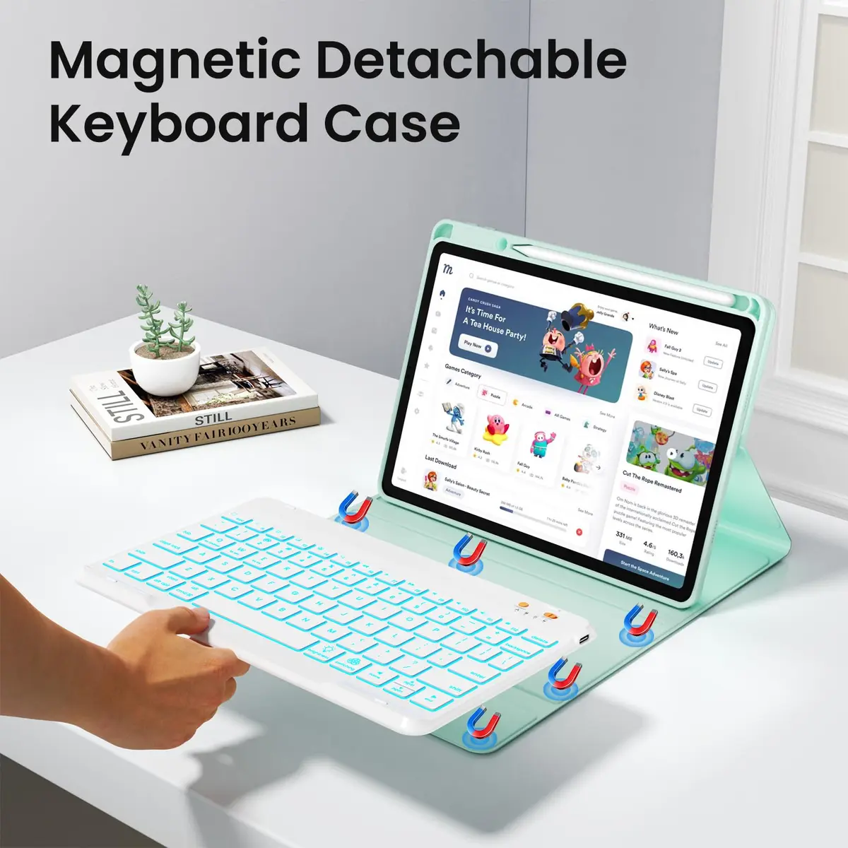 BLUTLOTUS Keyboard Case for iPad 5th/6th Gen 9.7" | Wireless Backlit Detachable Keyboard with Pencil Holder - view 4