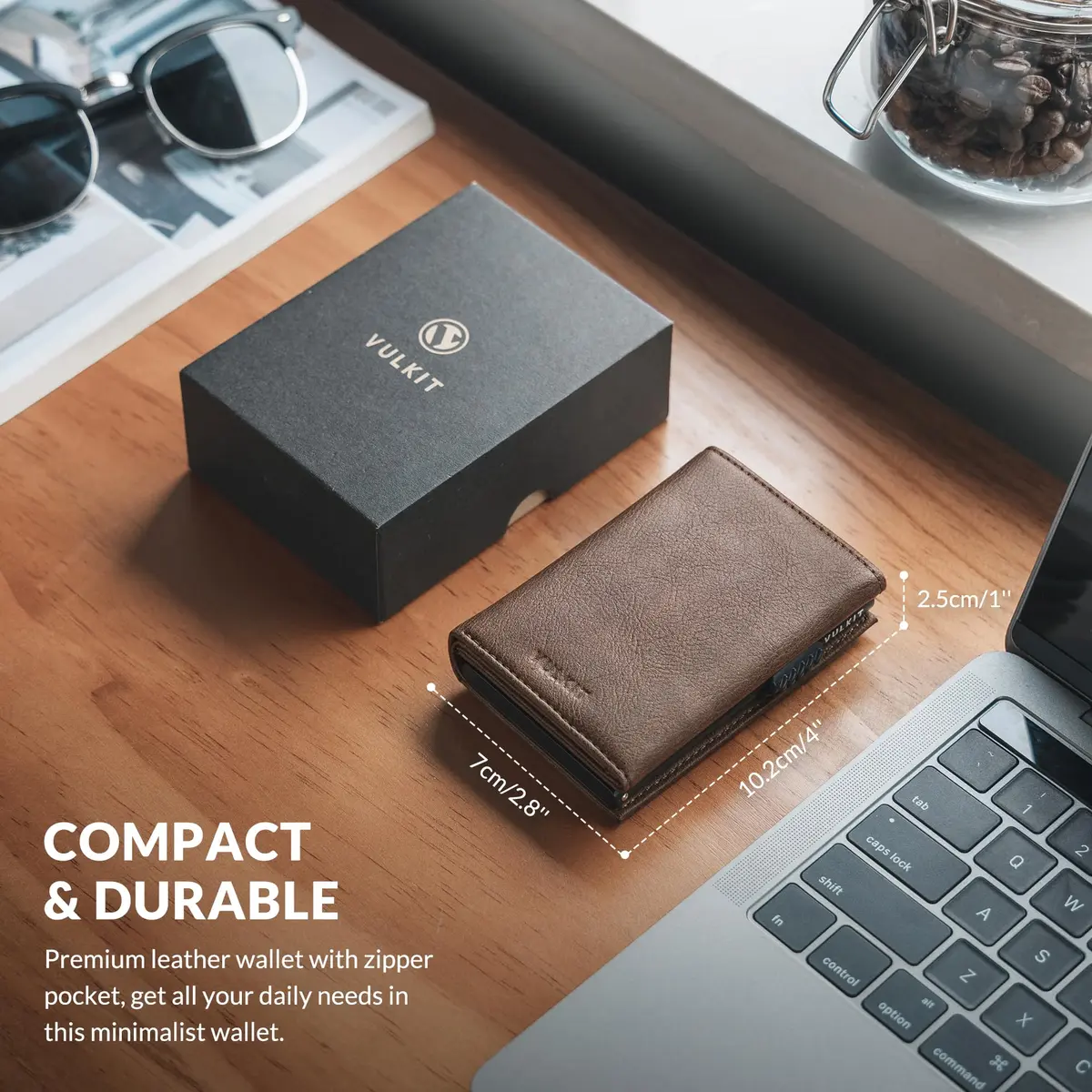 VULKIT Card Holder Wallet with Coin Pocket & ID Window | Magnetic Closure, Leather, Grain Espresso - view 6