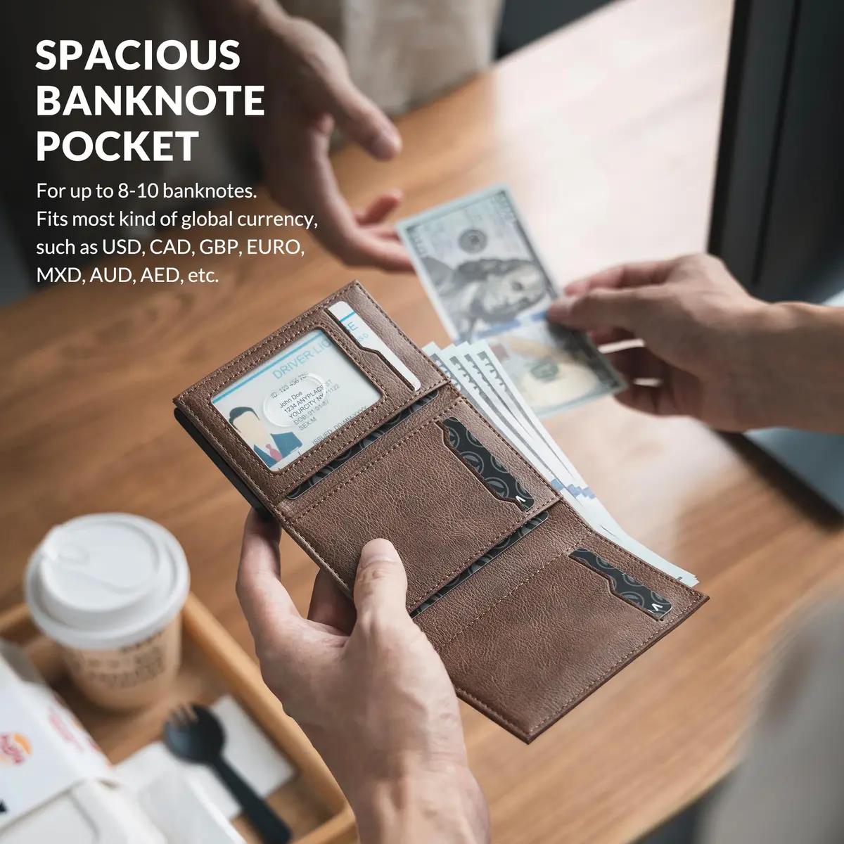 VULKIT Card Holder Wallet with Coin Pocket & ID Window | Magnetic Closure, Leather, Grain Espresso - view 4