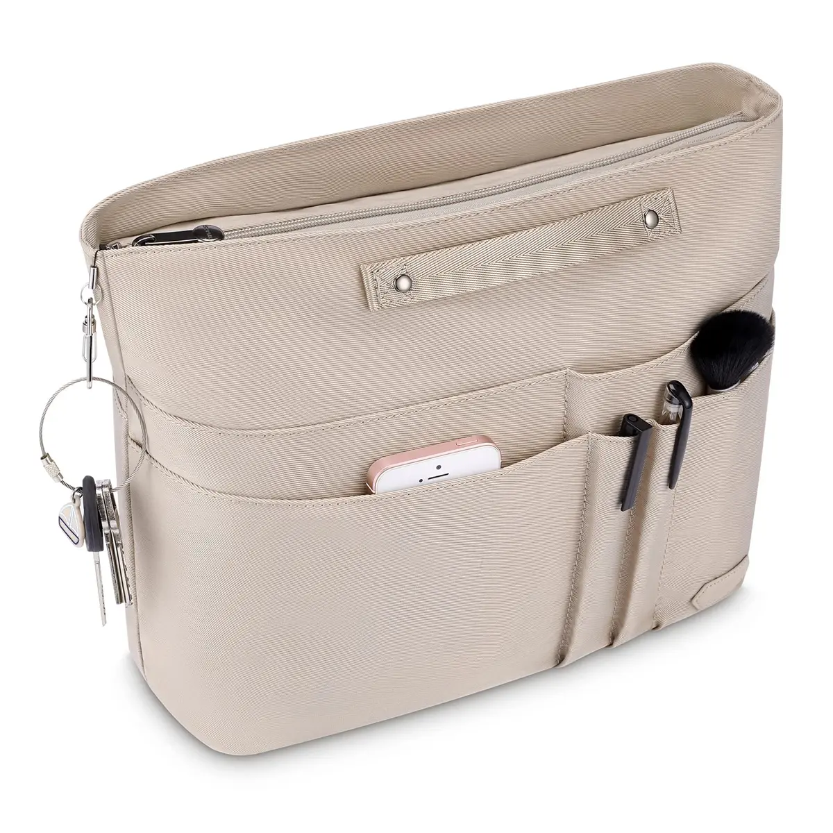 HyFanStr Purse Organizer Insert for Handbags, Tote Bag, Zipper Bag for Women with 15 Pockets, Beige | Ultra-light Waterproof Nylon - view 7
