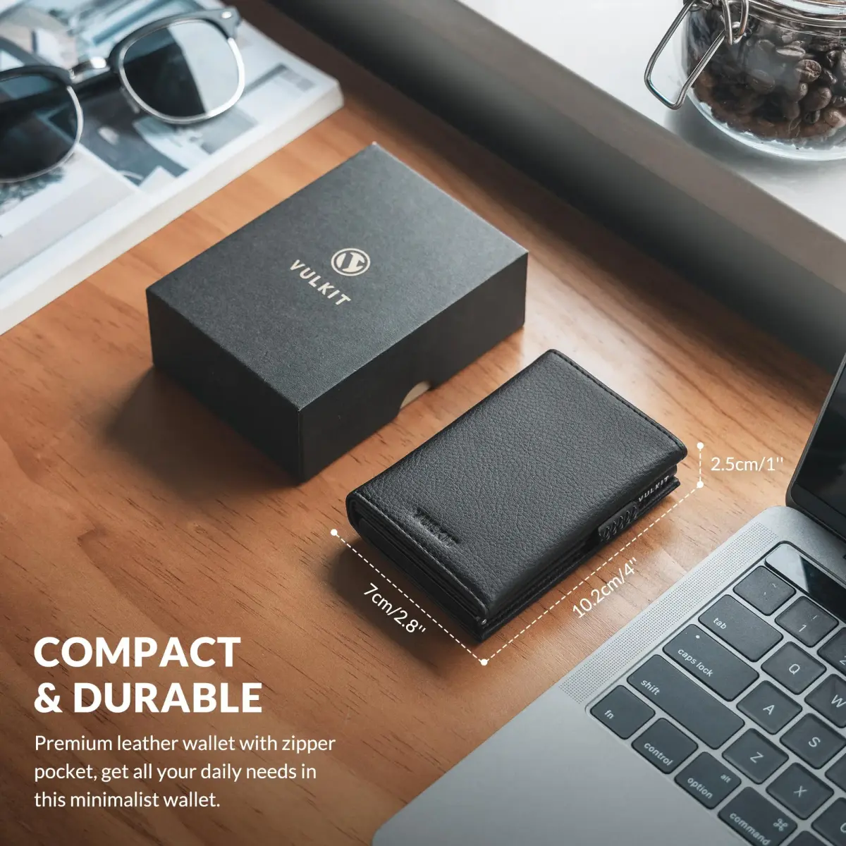 VULKIT Tri-Fold Leather Card Holder Wallet with Coin Pocket & Pop-Up Card Case, Grain Black, 10 Cards | RFID Blocking for Men - view 6