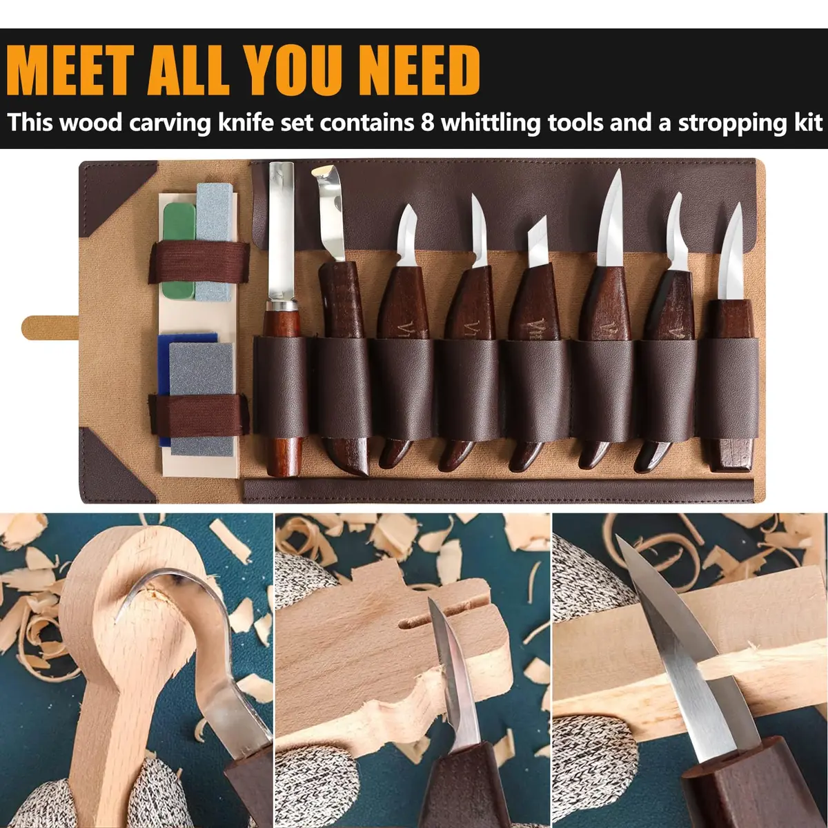 VIBRATITE Deluxe Wood Carving Kit, 15 PCS Black Walnut Handle Tools | Chromium Vanadium Alloy Steel Blades - view 6