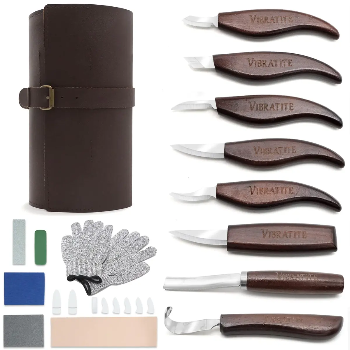 VIBRATITE Deluxe Wood Carving Kit, 15 PCS Black Walnut Handle Tools | Chromium Vanadium Alloy Steel Blades - main product image